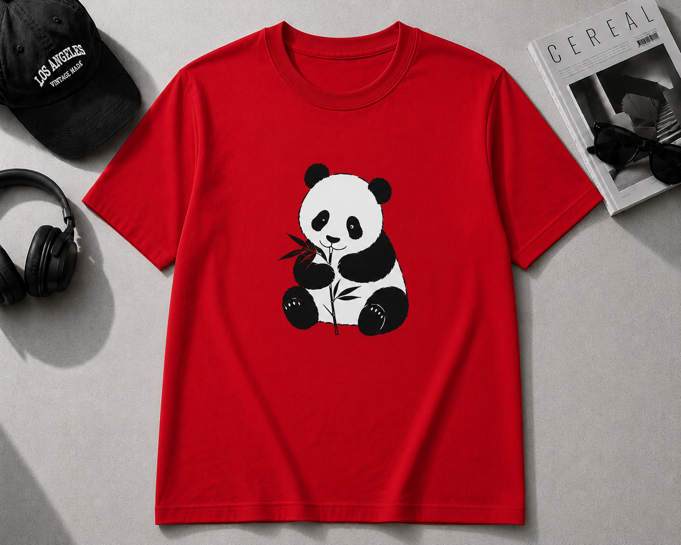 T-Shirt Heren met Panda Print - 100% Katoen - Rood