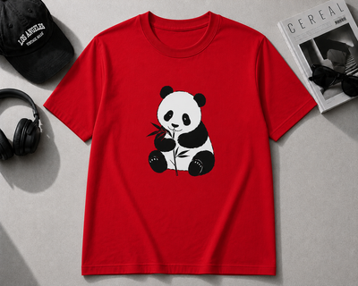 T-Shirt Heren met Panda Print - 100% Katoen - Rood