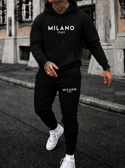 Trendy Milano Italy Heren Hoodie en Joggingbroek Set - Comfortabele Katoen-Polyester Trainingspak met Modern Design