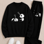 Trendy Zwarte Panda Print Sweater en Joggingbroek Set - Comfortabele Casual Kleding voor Dames en Heren
