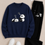 Trendy Zwarte Panda Print Sweater en Joggingbroek Set - Comfortabele Casual Kleding voor Dames en Heren