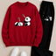 Trendy Zwarte Panda Print Sweater en Joggingbroek Set - Comfortabele Casual Kleding voor Dames en Heren