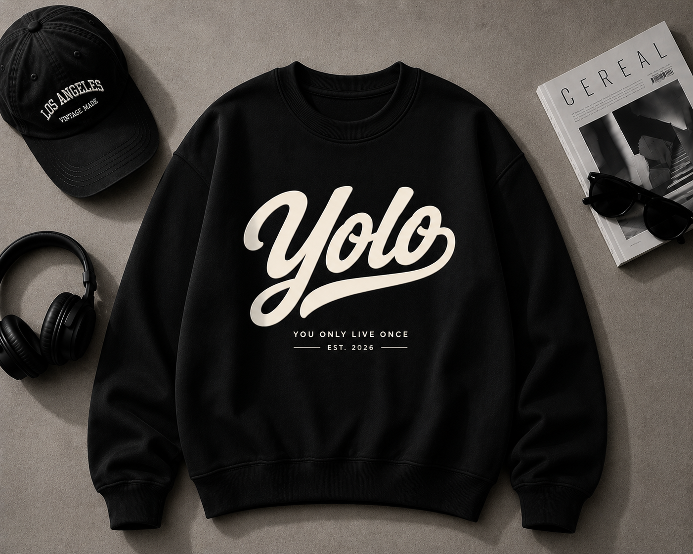 Trendy Koningsblauw Sweatshirt met 'Yolo' Print – Comfortabel & Stijlvol Streetwear voor Jongeren en Volwassenen
