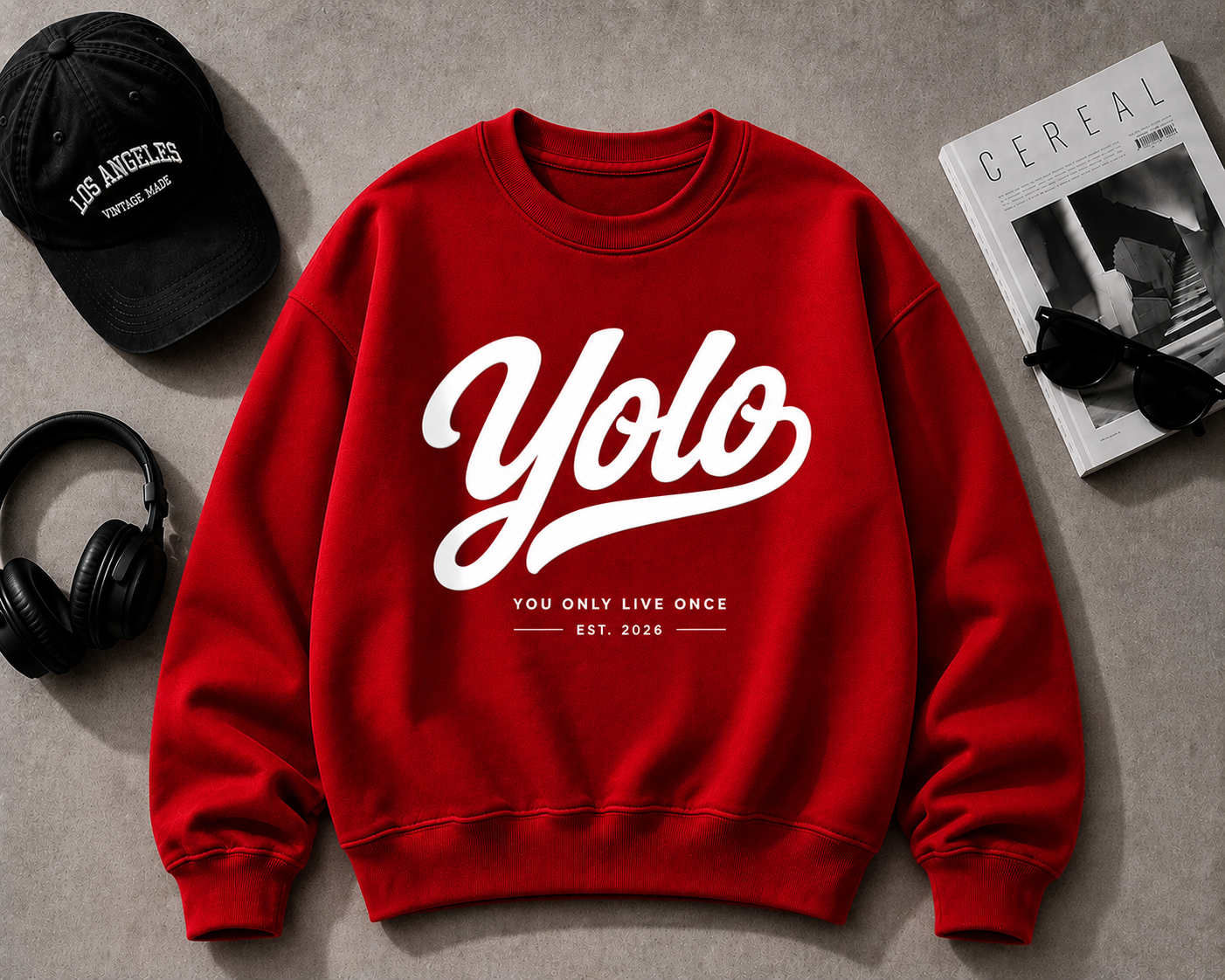 Trendy Koningsblauw Sweatshirt met 'Yolo' Print – Comfortabel & Stijlvol Streetwear voor Jongeren en Volwassenen