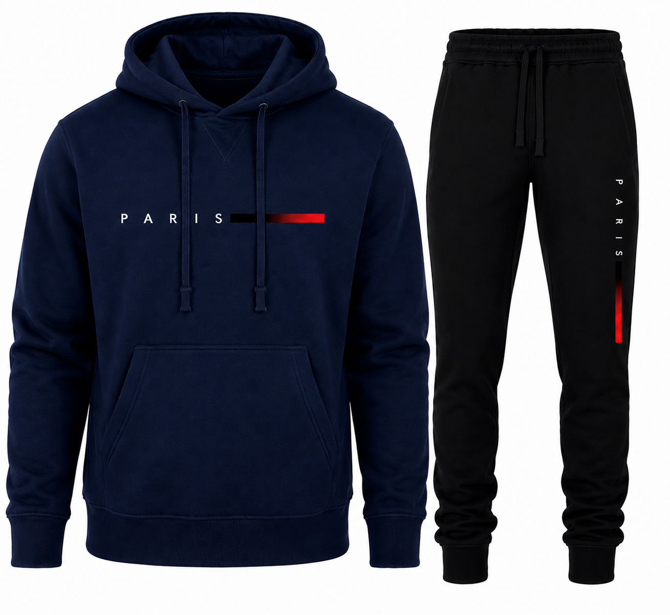 Modieuze Paris Hoodie en Joggingbroek Set - Comfortabele Sportieve Stijl in Blauw en Zwart met Unieke Gradient Print