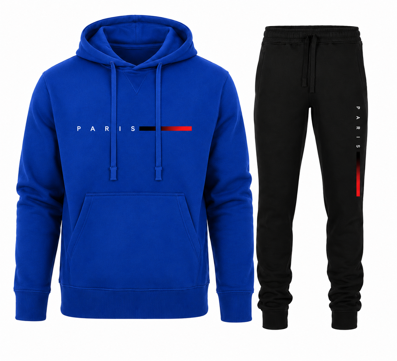Modieuze Paris Hoodie en Joggingbroek Set - Comfortabele Sportieve Stijl in Blauw en Zwart met Unieke Gradient Print