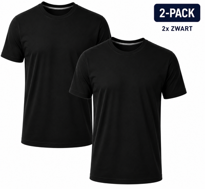 2-Pack - T-Shirts Heren - 100% Katoen - Wit/Zwart/Navy-Blauw - Comfort Fit - Maat M