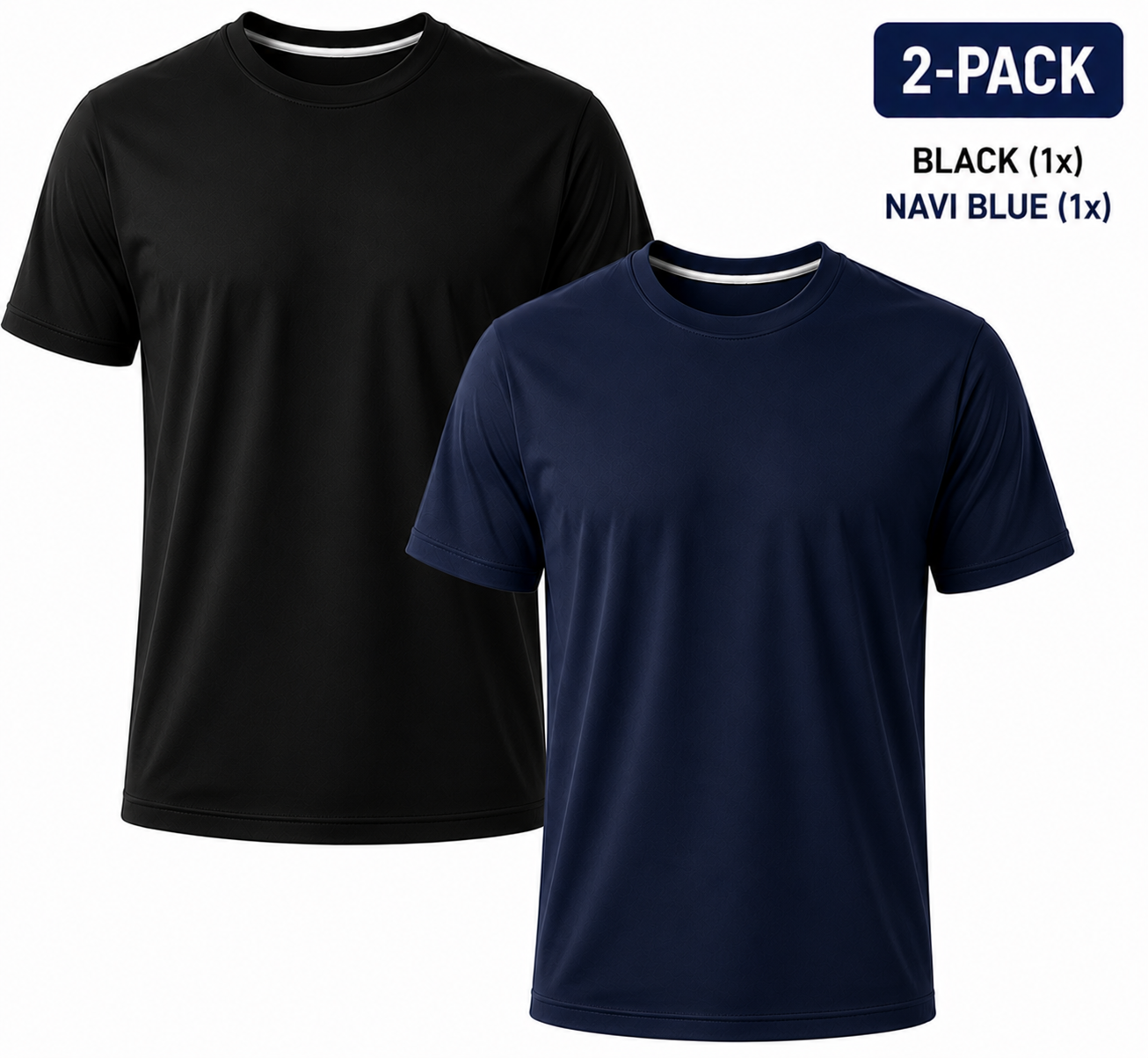 2-Pack - T-Shirts Heren - 100% Katoen - Wit/Zwart/Navy-Blauw - Comfort Fit - Maat M