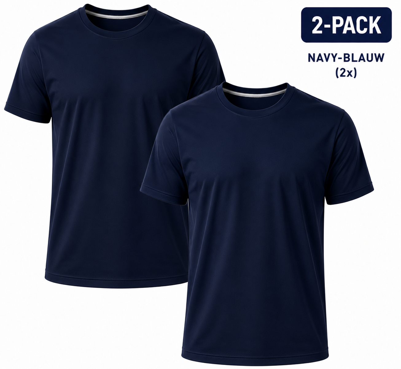 2-Pack - T-Shirts Heren - 100% Katoen - Wit/Zwart/Navy-Blauw - Comfort Fit - Maat M