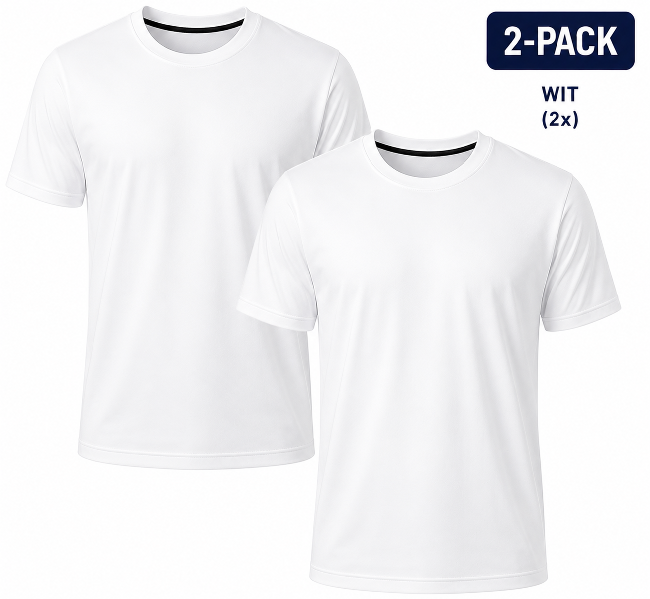 2-Pack - T-Shirts Heren - 100% Katoen - Wit/Zwart/Navy-Blauw - Comfort Fit - Maat M