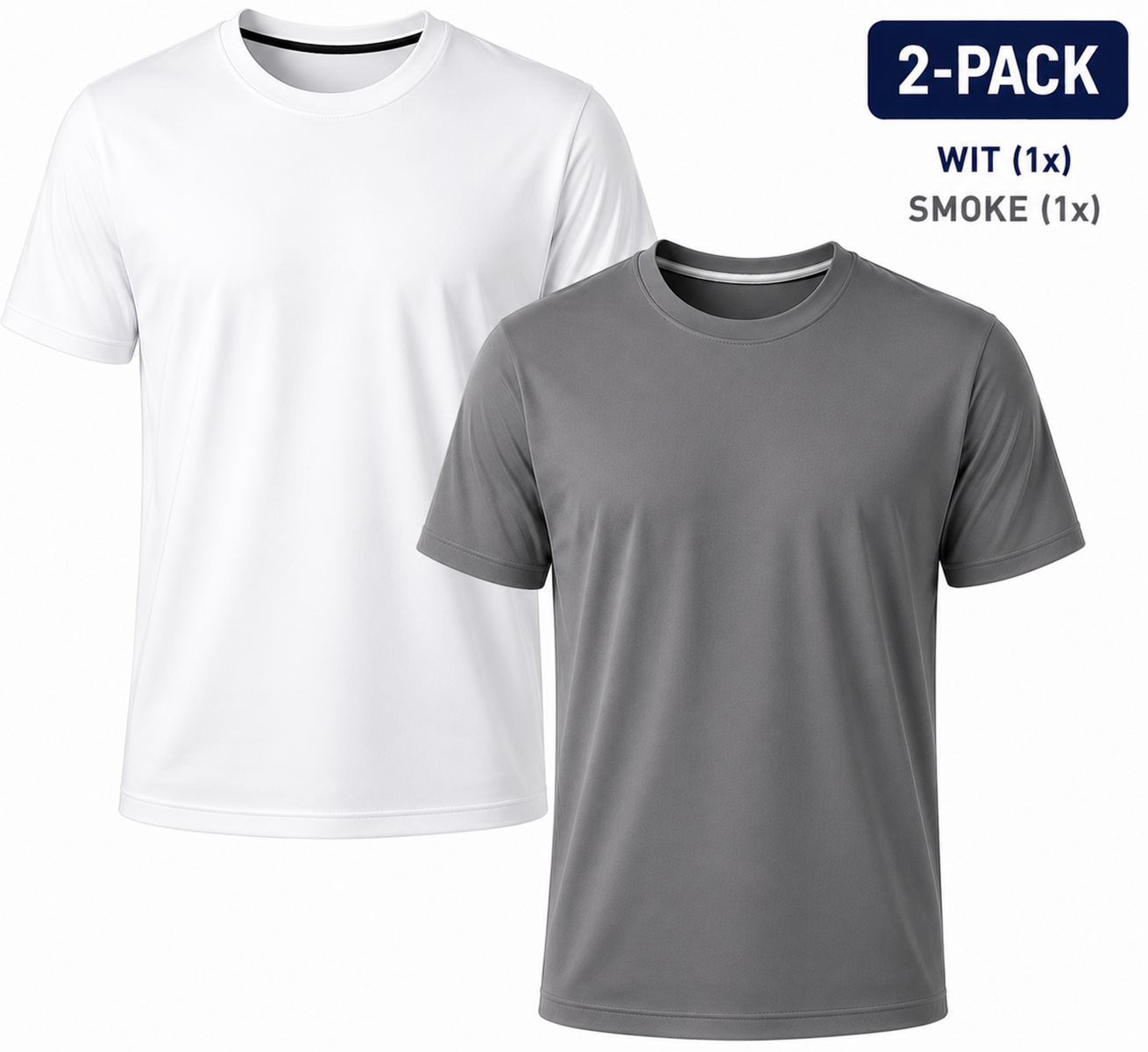 2-Pack - T-Shirts Heren - 100% Katoen - Wit/Zwart/Navy-Blauw - Comfort Fit - Maat M
