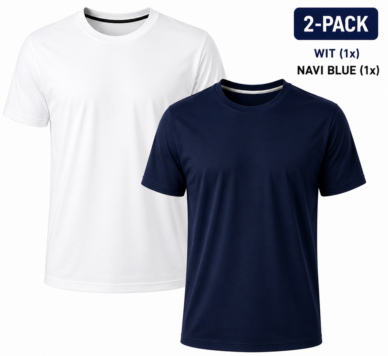 2-Pack - T-Shirts Heren - 100% Katoen - Wit/Zwart/Navy-Blauw - Comfort Fit - Maat M