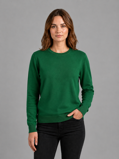 Stijlvolle Basic Trui Dames met Ronde Hals en Comfortabele - 55% Katoen - Rood