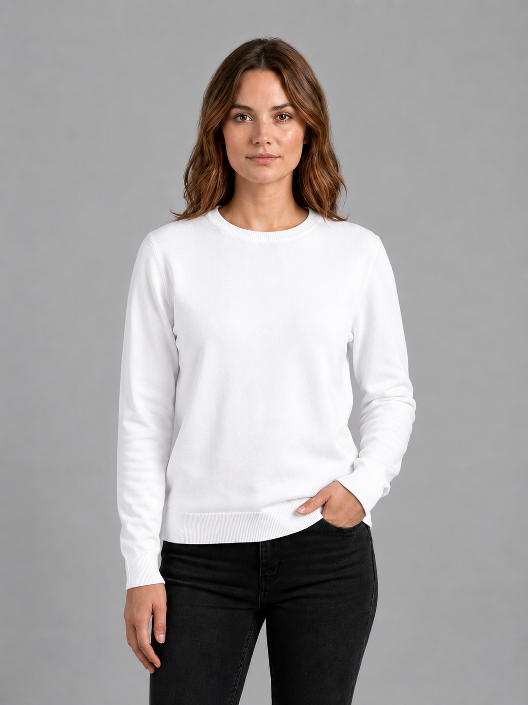 Stijlvolle Basic Trui Dames met Ronde Hals en Comfortabele - 55% Katoen - Rood